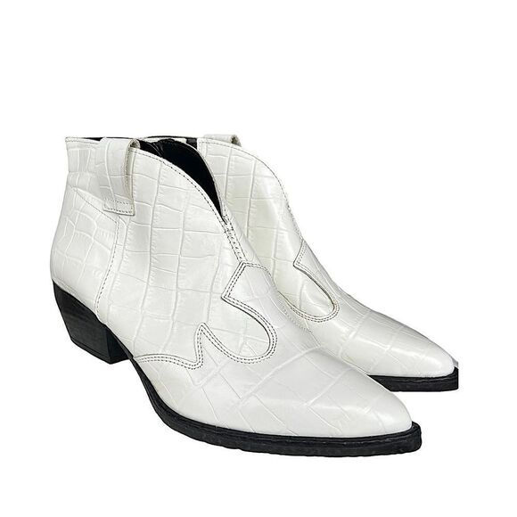 Gabriella Western Croc Embossed White Leather Bootie NWT - Picture 5 of 16